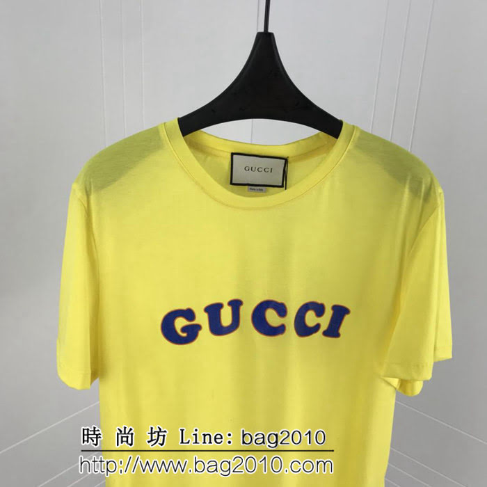 GUCCI古馳 19ss早春新款 糖果色系列 簡單印花logo 絲光棉短袖 百搭款 男女同款 ydi1837